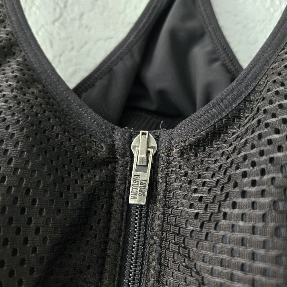 Victoria Sport Black Zip Front High Impact Mesh Sports Bra 34B Racerback - Picture 3 of 7